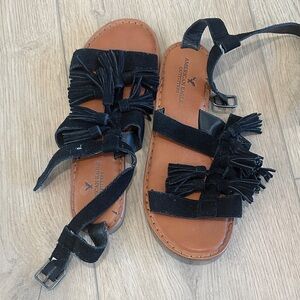 Black Fringe Sandals